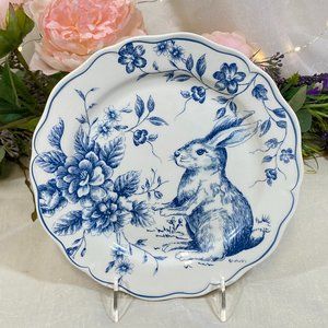 Maxcera Easter Bunny Rabbit Blue White Toile Salad Plates New Set of 2 New NWT